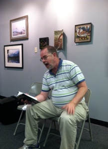 Professor Pobo reads at the Media Arts Center for the State Street Reading Series